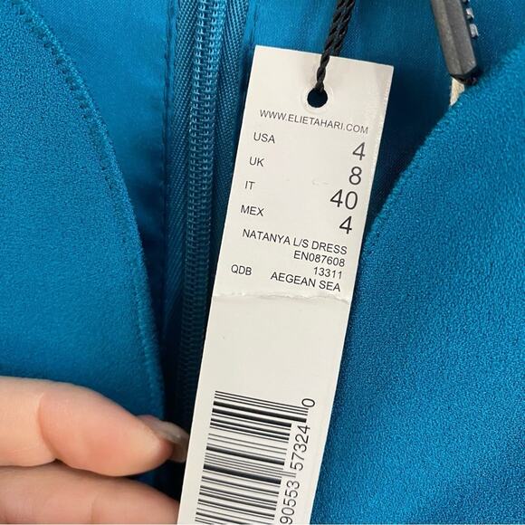 Elie Tahari Natanya 3/4 Sleeve Sheath Dress Blue Size 4 Career Cocktail - Picture 4 of 12